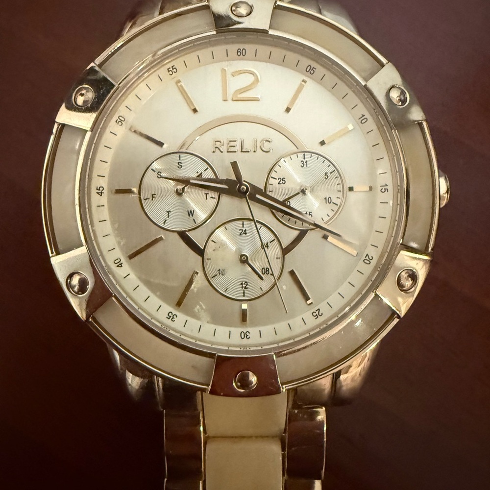 Relic Gold Watch with Multi-Dial Face